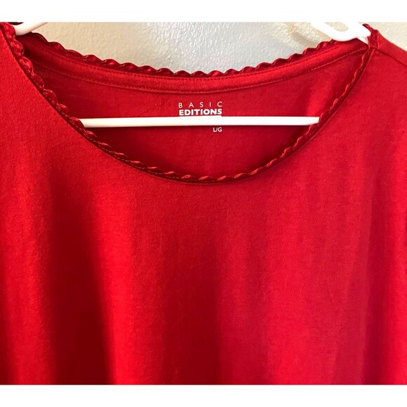 Basic Edition Womens Long Sleeve Red Tee with Decorative Neckline Large - Picture 5 of 7